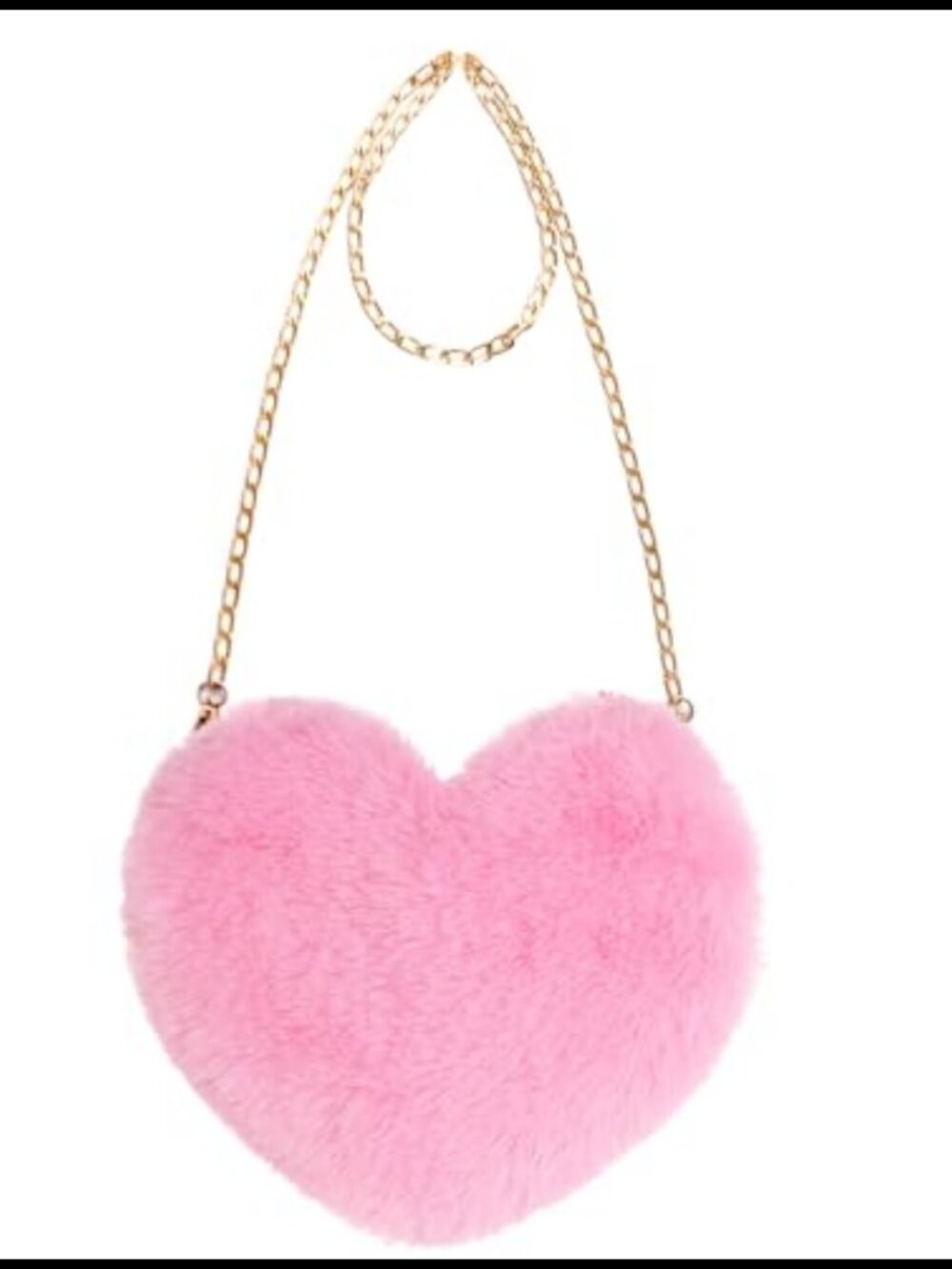 Heart Shaped Faux Fur Clutch Crossbody Shoulder Bag Chain Detachable